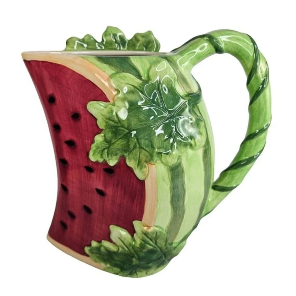 Valerie Watermelon Slice Pitcher Figural Beverage Emboss Home Decor Ceramic READ